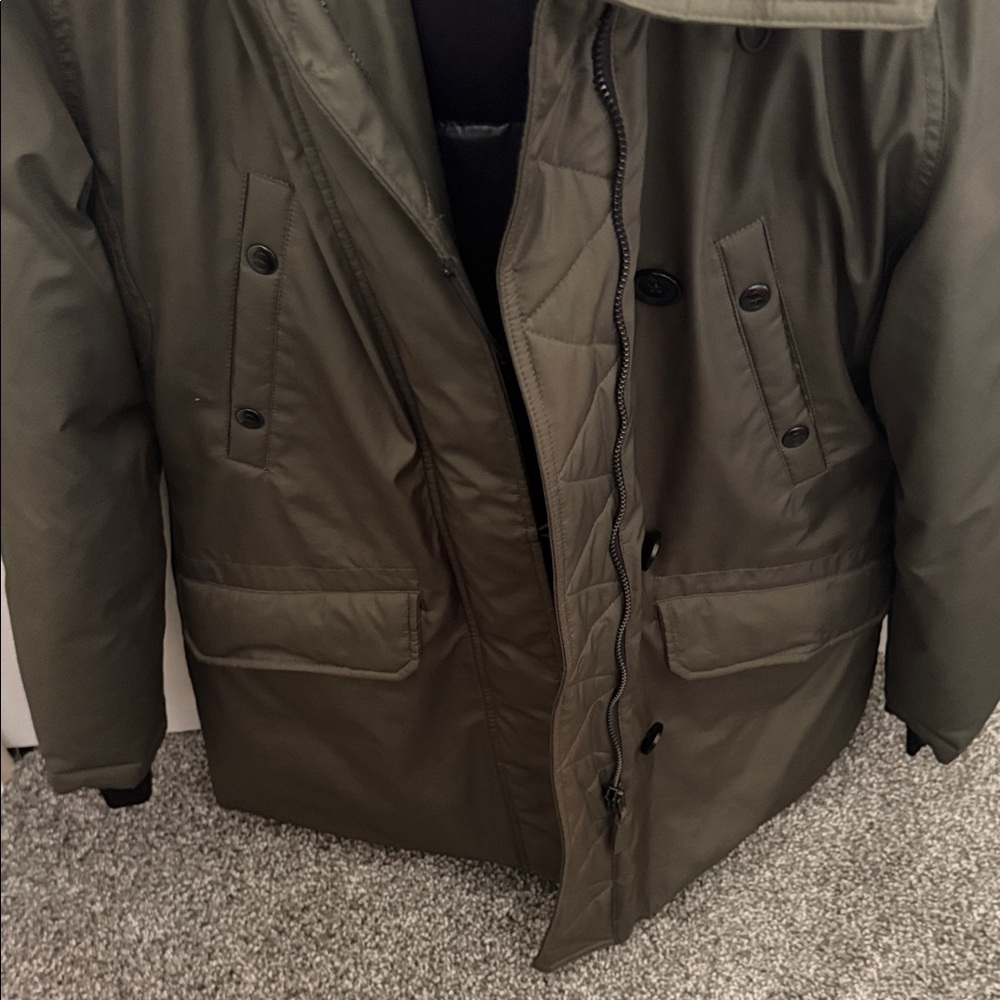 Women’s Olive Green Parka Jacket with Faux Fur Hood - Picture 4 of 11